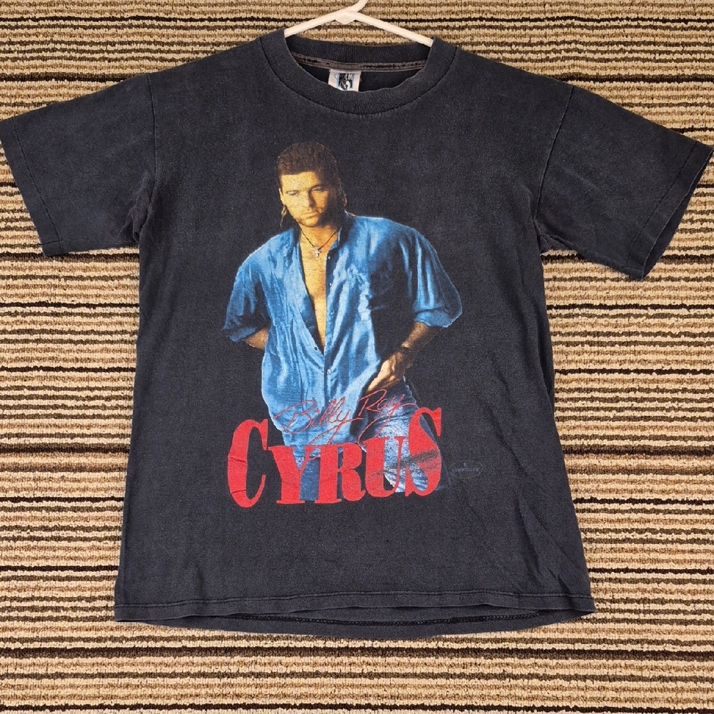 BILLY RAY‎ CYRUS Country Black Fade Distressed Tour Mens T Shirt Sz M 90s RARE